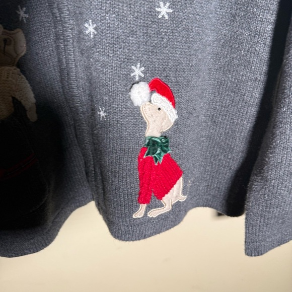 VINTAGE CRAZY HORSE holiday dog embroidered wool blend Gray cardigan Sweater XL - Picture 4 of 7
